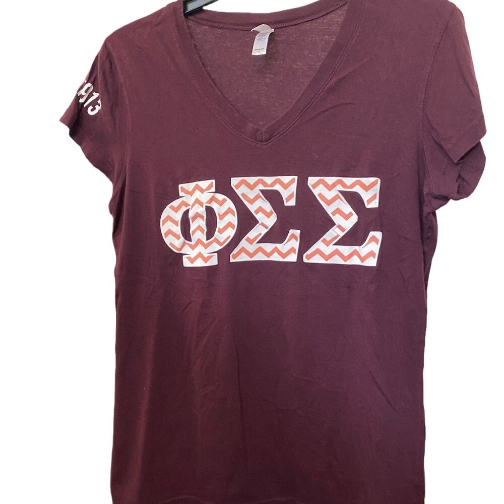 Phi Sigma Sigma Sorority Bella Canvas Women's V-Neck Tee Shirt, Large